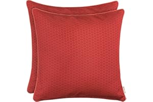 Brandsseller 2er Set Outdoor Kissen 45 x 45 cm – Wetterfeste Zierkissen mit Paspel in Wabenstruktur – Wasserabweisende Gartenkissen & Dekokissen für draußen – Sofakissen für Balkon & Terrasse - Rot