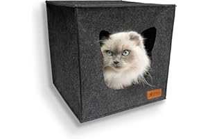 AVEELO Niche pour chat en feutre – avec coussin amovible 33 x 33 x 33 cm – Niche en feutre pour chat en gris compatible avec IKEA Kallax et Expedit maison chat interieur Paniers pour chiens