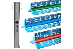 STYLO Aluminum Architect Scale Ruler - 30cm Ruler Laser Etched Triangle Drafting Ruler with Colour Coded Grooves for Blueprint, Drafting - Architectural Scale Ruler (Light Blue, Metric Units)