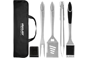 Grilljoy 6pc Accessoires de Barbecue en Acier Inoxydable - Ensemble Parfait d'accessoires de Barbecue pour Les Hommes Femmes