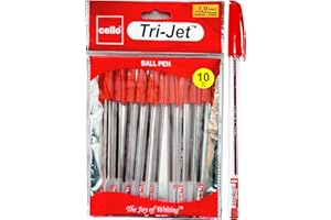 BIC CELLO Cello Tri-jet Ballpoint Pens Extra Grip Medium Point Biro (1.0 mm) - Red Pens Pack Of 20
