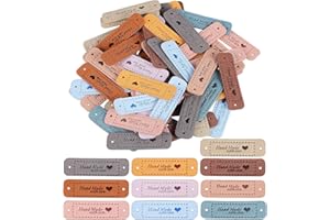 FAVOMOTO Handgefertigte Lederetiketten Wildleder Handgemacht - 60PCS Handmade Label Handgefertigte Lederetiketten Etikett Wildleder mit Löchern PU Labels Zum Annähen Tags Handgemacht Etiketten Nähen