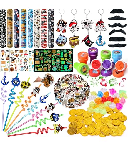 100 Plastic Gouden Piratenmunten + 100 Kleurrijke Schatstenen – Perfect Voor Feestjes, Piratenspeelgoed En Als Leuk Goodiebag-cadeau Voor Kinderen