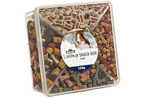 Dehner Snackbox Jumbo - Caja de Aperitivos para Perro, 4 Tipos de Mezcla, 1,2 kg