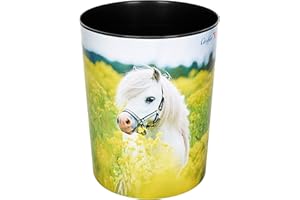 ‎LÄUFER Läufer 26662 Papierkorb Pferd im Rapsfeld, 13 Liter Mülleimer, perfekt für das Kinderzimmer, rund, stabiler Kunststoff, Abfalleimer für Kinder