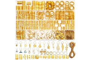 ‎QINZAVE Qinzave 285 Stück Goldener Haarschmuck für Zöpfe, Gold-Dreadlock-Schmuckzubehör, Zopfschmuck mit goldenen Anhängern, Loc Schmuck für Haar-Dreadlocks Goldringe Manschetten, Clips für Dreadlock-Zubehör