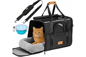 CADOCA® Sac de Transport pour Chat Chien Max. 20kg Anthracite Pliable avec bandoulière Caisse de Transport Chat Respirant avec gamelle