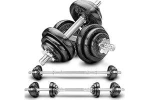 RE:SPORT 2 in 1 Hanteln Set 15-30kg | Hantelset Gusseisen verstellbar | Kurzhantel & Langhantel | Sternverschlüsse & Verbindungsrohr