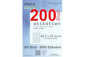 PRIPA - Amazon FBA Versand Etiketten 48,5 x 25,4 mm - 44 Stück auf A4, 200 Blatt DIN A4 selbstklebend = 8.800 Etiketten