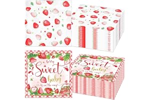 BACH AND BOUJEE 44PCS Strawberry Berry Sweet Cocktail Napkins Disposable Berry Party Supplies Paper Napkins for Baby Shower Birthday 6.5x6.5 Inch