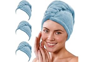 Gräfenstayn Set de 3 Toallas de Microfibra con 2 Botones - Toalla para Cabello Corto y Largo, Botón Turbante de Secado Rápido y Absorbente (Azul Claro)