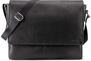 LEABAGS Acapulco skórzana torba na ramię I torba na laptopa 15 cali I torba kurierska z prawdziwej skóry bawolej w stylu vintage I torba na ramię I torba skórzana I torba do pracy I 30x11x39 cm I Czerń Onyksu