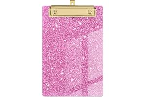 Piasoenc Acrylic Small Clipboard, Fashion Glitter Clipboard, A5 Clipboards with Low Profile Gold Clip, A5 Clip Board, Cute Confetti Clipboards for Kids, Students, Teacher, Woman, Artist, Warm Pink