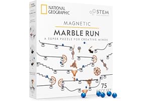 BLUE MARBLE NATIONAL GEOGRAPHIC Magnetic Marble Run - 75-Piece STEM Building Set for Kids & Adults with Magnetic Track & Trick Pieces & Marbles for Building A Marble Maze, STEM Project (Amazon Exclusive)