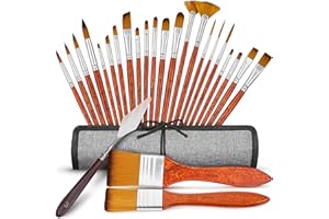 Professional Paint Brushes Set 26 Pcs - Expert Series Premium Brushes for Acrylic, Oil, Watercolor, Gouache – No Shedding, Canvas Roll Case & Palette Knife, Painter Gifts Art Supplies by CreativePeak