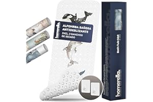 homerella® Alfombra de baño Antideslizante y Delicada con la Piel, 100x40cm, Incl. Ganchos | Esterilla de Tina sin BPA | Estera Resistente al Moho y Lavable a máquina | Alfombrilla de baño