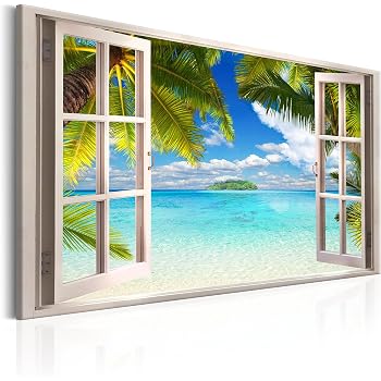 Quadro su tela Finestra con vista, Mari del Sud, vacanza, spiaggia 160