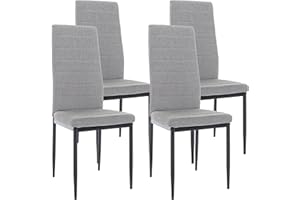 Blisswood Set of 4 Dining Chair High Back Padded Kitchen Chairs With Metal Legs & Non-slip Footpad Linen Fabric Dining Room Chairs For Dining Living Room Lounge Restaurant (Light Grey,39 x 41 x 98cm)