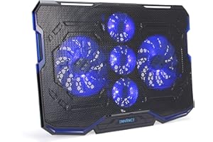 ENHANCE Cryogen Gaming Laptop Kühler - Passend für Laptop 17 Zoll (43,2 cm) Computer - Verstellbarer Laptop Cooler Ständer mit 5 Ultra Leisen Lüftern und 2 USB-Ports - Schlankes Design - Blau LED