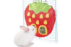 JanYoo Rabbit Hay Feeder Bag for Cage Guinea Pig Timothy Hay Dispenser Storage Manger Hanging Large Less Waste for Bunny