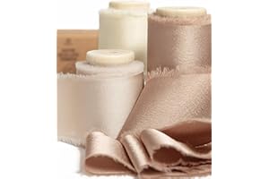 Vitalizart Ruban de Satin Soyeux Champagne & Crème & Beige 3,8 cm x 13,7 m, Rubans en Tissu à Franges Faits à la Main pour l'Emballage de Cadeaux, les Décorations Festives, les Bouquets de Mariées
