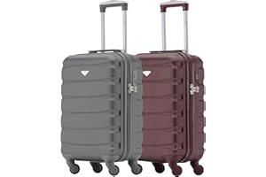 Flight Knight Zestaw 2 walizek, lekki 4-kołowy twardy futerał ABS, bagaż podręczny, dopuszczony do ponad 100 linii lotniczych, w tym British Airways, zatwierdzony przez Ryanair i easyJet, bezpłatny bagaż podręczny, Węgiel drzewny/bordowy, 55x35x20cm (TSA Lock), Bagaż podręczny