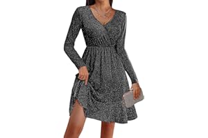 Zeagoo Kleid Damen Elegant Glitzerkleid V-Ausschnitt Partykleid Langarm Minikleid Festliche Paillettenkleid Cocktailkleid mit Rüschen S-XXL