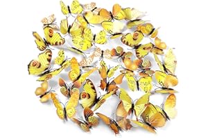 Foonii 72 PCS 3D Schmetterlinge Deko Wanddeko Aufkleber Abziehbilder,Butterfly Wandsticker 3D Wandtatoo für Die Wand Wohnung Hause Schlagfestem Kunststoff Schmetterling Dekorationen Wand-Dekor Gelb