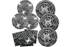 BFB Halloween Party Paper Plates, Dessert Plates, Paper Napkins Set Spider's Cobweb 48 Pieces Black Disposable Tableware Party Supplies