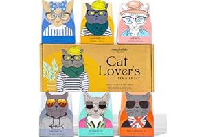 Thoughtfully Gourmet, Cat Lover’s Tea Gift Set, Includes 24 Teas in 6 Flavours with Stylish Cat Art and Fun Quotes for Cat Moms and Cat Dads, Set of 24