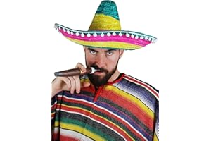 I LOVE FANCY DRESS Adults Sombrero Hat - Orange Mexican Sombrero With White Pompom Details - Mens Ladies Mexican Cinco De Mayo Fiesta Fancy Dress Costume Accessory