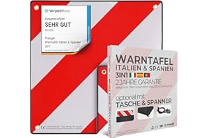 ‎PLANGER PLANGER® - Warntafel Italien und Spanien u Portugal 3in1 (50 x 50 cm) (Nur Schild) - Reflektierendes Warnschild rot weiß für Heckträger u Fahrradträger