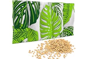 Amilian Cuscino termico con noccioli di ciliegia, 55 x 20 cm, cuscino termico a forma di noccioli di ciliegia, cuscino per bambini e adulti, come cuscino da massaggio, motivo Foglie verdi