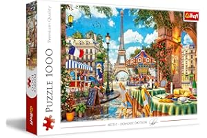 Trefl - Paryski Poranek - 1000 Elementów, Uliczka w Paryżu, Restauracje, Wieża Eiffla, Śniadanie, Układanka DIY, Kreatywna Rozrwyka, Prezent, Zabawa, Puzzle Klasyczne dla Dorosłych i Dzieci od 12 Lat