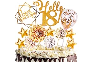 PECEHOM Personalised Happy 18th Birthday Cake Toppers Rose Gold for Women,Men,Happy Birthday Sign for Cake,with Star Heart Paper Fan Confetti Balloon,for 18th Birthday Party Cake Decorations