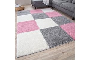 THE RUGS Area Rug – Modern Luxury Shaggy Rug, Multicolour Pattern Carpet, Ultra Soft for Bedroom, Living Room, Kids Room, (60x110 cm, Pink)