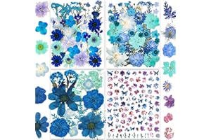 YouthBro 30 Types 147PCS Blue Dried Pressed Flowers with Butterfly Stickers Real Nature Flowers Herb Set for Resin DIY Jewelry Candle Soap Vase Making Nail Card Scrapbook Art Craft Floral Decors
