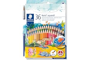 Staedtler Noris Colour - Matite Acquerellabili con Pennello, Utilizzabili Anche a Secco, Matite Colorate Bambini, Colori a Matita, Set Matite da Disegno per Cancelleria Scuola e Cartoleria, 36 Pezzi