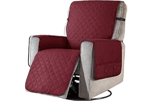 subrtex Sesselschoner Gesteppt Sesselbezug mit Armlehnen- Taschen, Reversible Sesselhussen für Relaxsessel und Fernsessel, maschinewaschbar(Weinrot, klein)