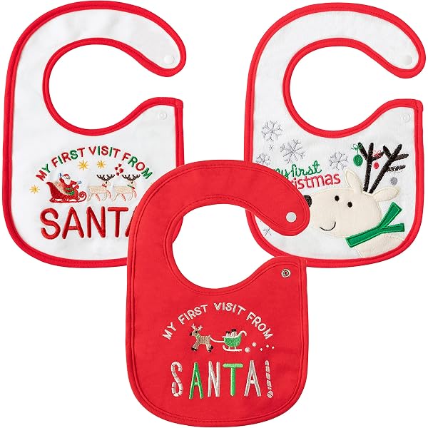 3er Set Weihnachts-Babylätzchen – Baumwolle Mit Wasserdichter Schicht, Für 0-12 Monate, Festliches Design