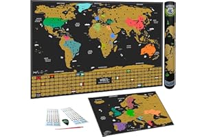 WIDETA Mappa del mondo da grattare con bandiere dei Paesi/Poster XL (60 x 42 cm), Bonus Mappa dell'Europa y Accessori