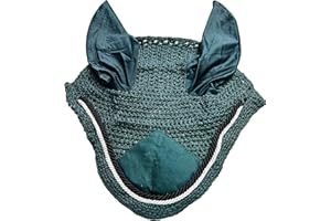 Spire Morbido velo per cavallo all'uncinetto, in cotone traspirante, con retina per le orecchie, maschera protettiva per il controllo delle mosche per cavalli (Pony, verde scuro/nero-bianco)