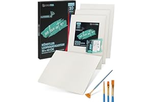 ‎CREATEK CreaTek - 10er Pack Malkarton 30x40cm [ inkl. 5 Std. Acryl Video Kurs ] malfertig grundiert +400 Malvorlagen & 4 Pinsel | aus100% Baumwolle | Leinwand 30 x 40 | Premium Malpappe, Canvas painting