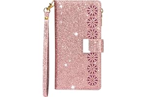 Vepbk per Samsung Galaxy A40 Custodia, Cover Case in Pelle Brillantini Glitter Bling Portafoglio Flip Libro con Porta Carte Magnetica Cuoio Wallet Cover Custodia per Samsung Galaxy A40,Oro Rosa