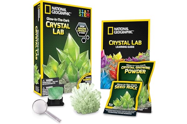 NATIONAL GEOGRAPHIC Glow-in-the-Dark Crystal Growing Lab - DIY Crystal Creation - Includes Real Fluorite Crystal Specimen