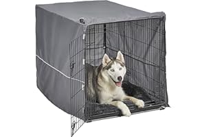 MIDWEST HOMES FOR PETS Zestaw skrzyni dla psów z podwójnymi drzwiami New World; zestaw klatki dla psów zawiera dwudrzwiową skrzynkę dla psa, pasującą szarą osłonę dla psa i szarą osłonę klatki dla psa, zestaw skrzyni o