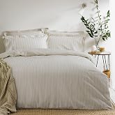 Yard Hebden Striped Duvet Cover Set (Natural-Super King) | 100% Cotton Reversible Striped Bedding Soft Breathable Comfortable