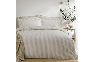 furn. Yard Hebden Mélange Stripe Cotton Duvet Set – Ultra Soft Reversible Striped Bedding (Natural – King)