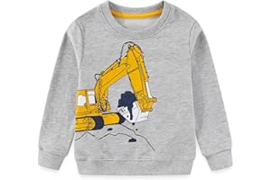 Codkkre Sweatshirt Garçon Pull Bébé Garçon Imprimé Dinosaure Excavateur Coton Sweat Col Rond pour Enfants Garçon 2-7 Ans