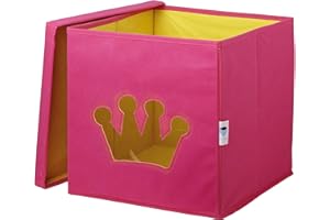 LOVE !T STORE !T LOVE IT STORE IT - Cube De Rangement Avec Couvercle - En Tissu - Pliable - Renforcement Carton - Boite Rangement Pour Chambre Enfant- 30x30x30cm - Rose Motif Couronne